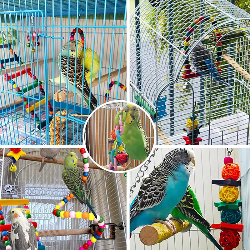 Ensemble de jouets pour perroquets en bois, 7 pièces, Cage, accessoires pour oiseaux, pont à Suspension, cloches, fournitures pour animaux de compagnie