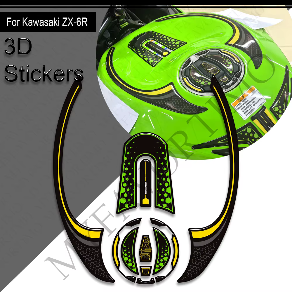 ZX 6R 2024 accessoires 3D résine autocollant talon Protection réservoir Pad autocollants Kit pour kawasaki Ninja ZX-6R ZX6R 2025 2026