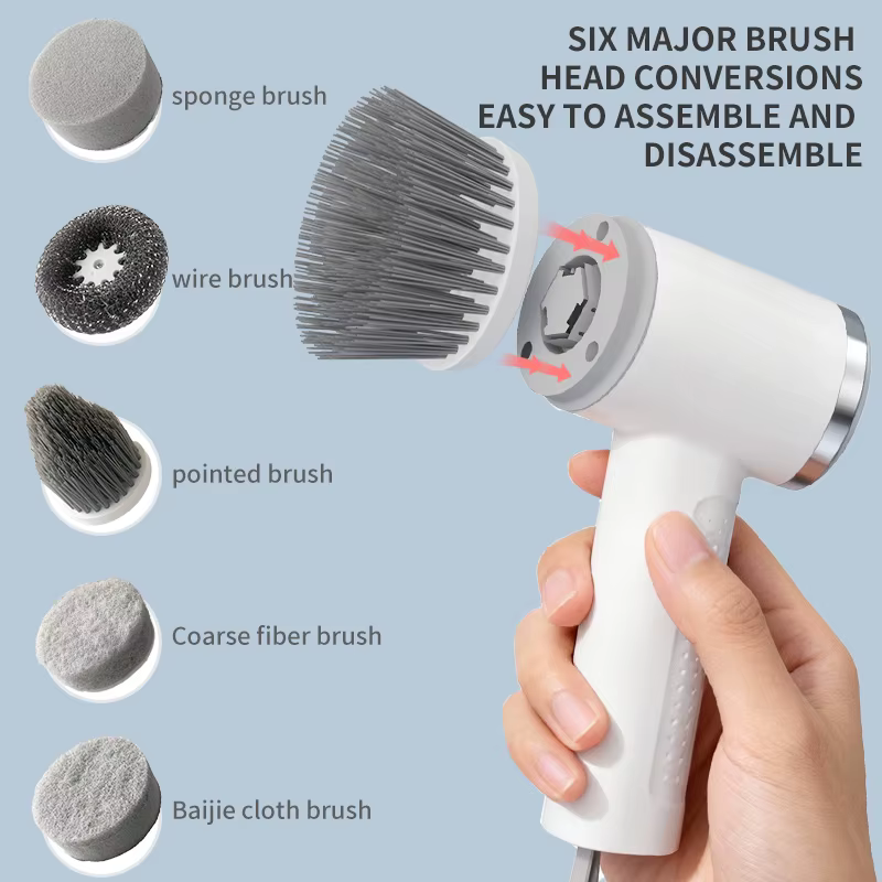 5 brosses de nettoyage sans fil avec têtes de brosse remplaçables