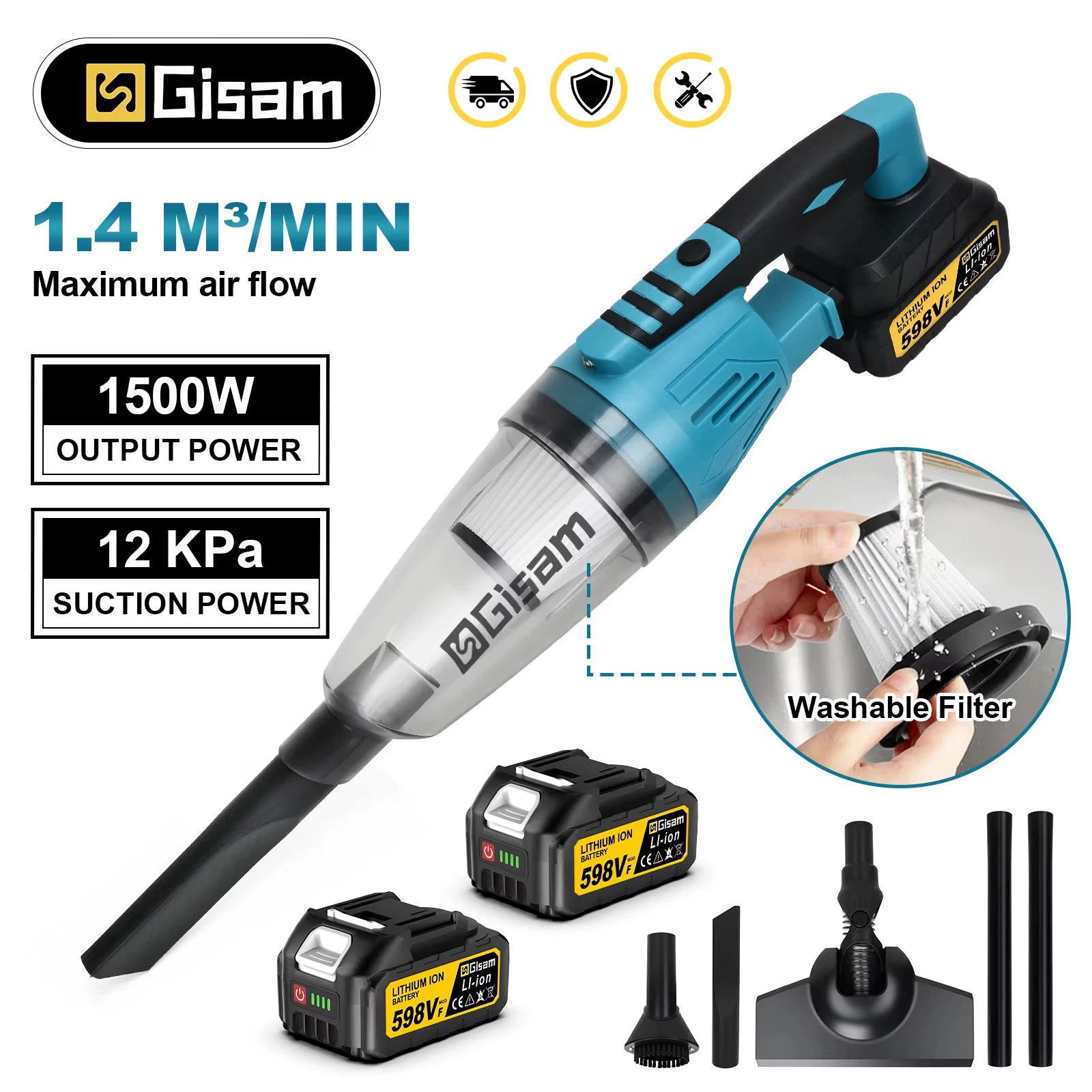 Gismis 12Kpa aspirateur électrique sans fil multi-fonction nettoyeur à main nettoyage neige poussière outil pour Makita 18v batterie broche