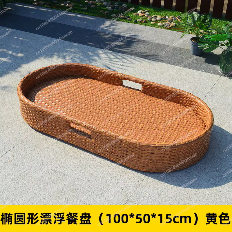 Plateau flottant rond en rotin Bali Vietnam, panier de style influenceur pour B&B, piscine, assiette de service, plage