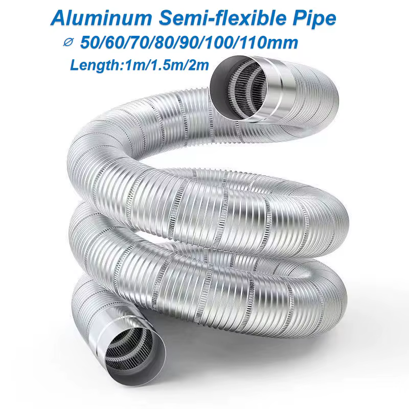 Tuyau Semi-flexible en aluminium de 70mm 1m avec connecteur en acier inoxydable, Tube d'échappement de fumée pour chauffe-eau/conduit de Ventilation de salle de bains