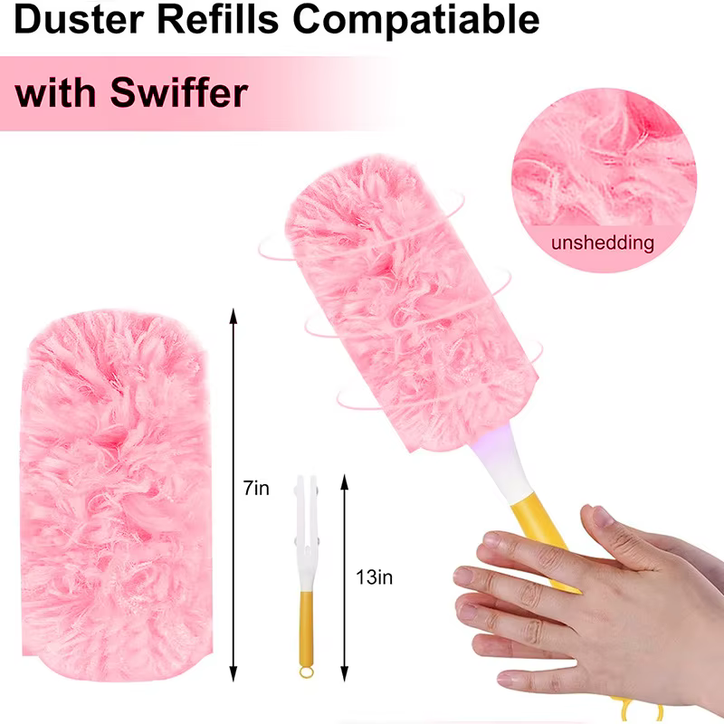 Plumeau à poussière compatible avec la tête de dépoussiérage Swiffer 360, rose