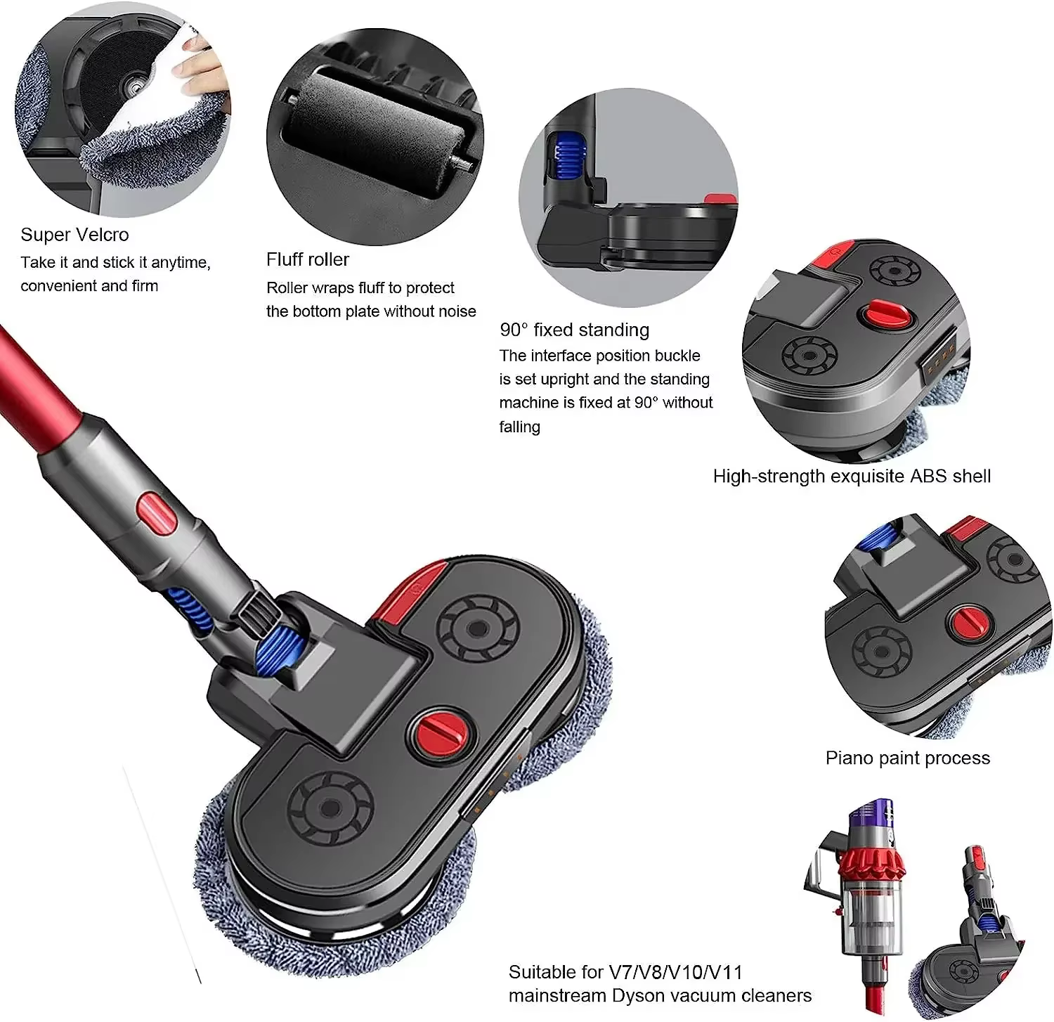 Tête de vadrouille électrique pour aspirateur à baguette sans fil Dyson V15 V7 V8 V10 V11