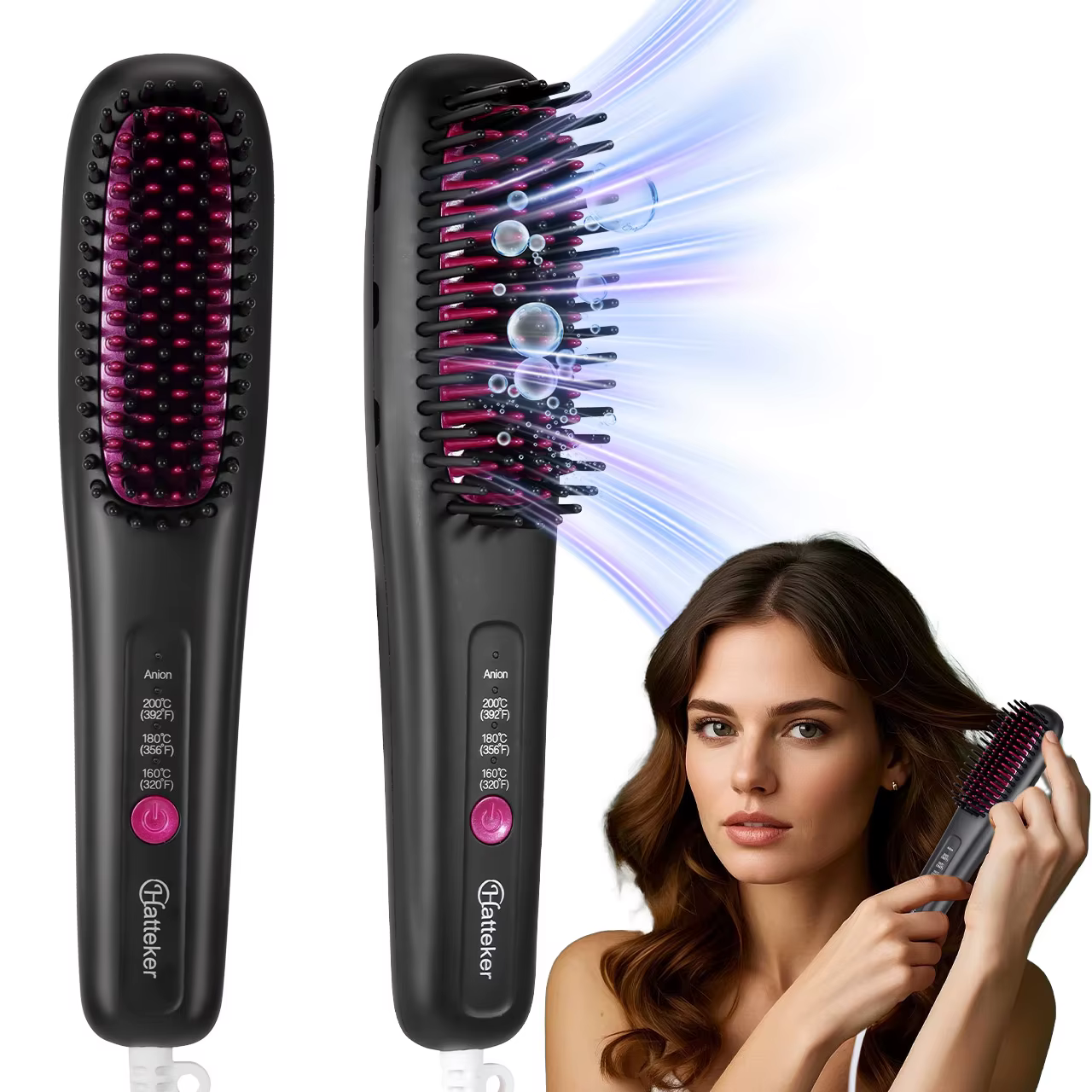 Brosse à lisser les cheveux, lisseur Portable à ions négatifs pour la maison, avec réglages multi-chaleur, style en céramique à 3 températures sans dommages