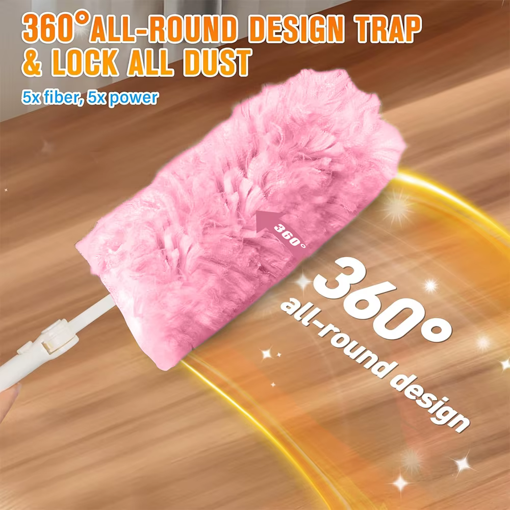 Plumeau à poussière compatible avec la tête de dépoussiérage Swiffer 360, rose