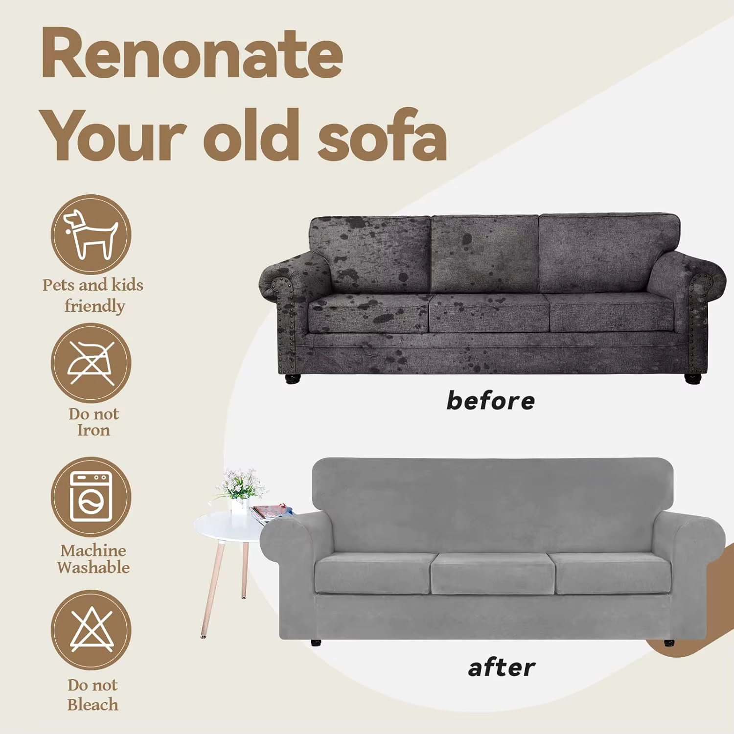 Housse de canapé en velours extensible Chesterfield housses