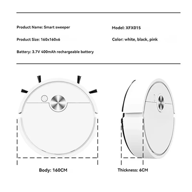 Nouveau Robot Aspirateur Intelligent 5-en-1 Modèle 2026 – Mini Machine de Nettoyage Automatique pour la Maison avec Chargement USB et Fonction Balayage et Lavage