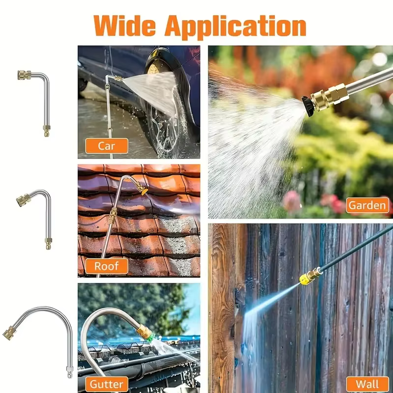 3 buses d'extension pour nettoyeur haute pression robustes - 25 ° /90 ° /Bend en U avec connexion rapide de 1/4" pour le nettoyage de voitures et d'extérieur