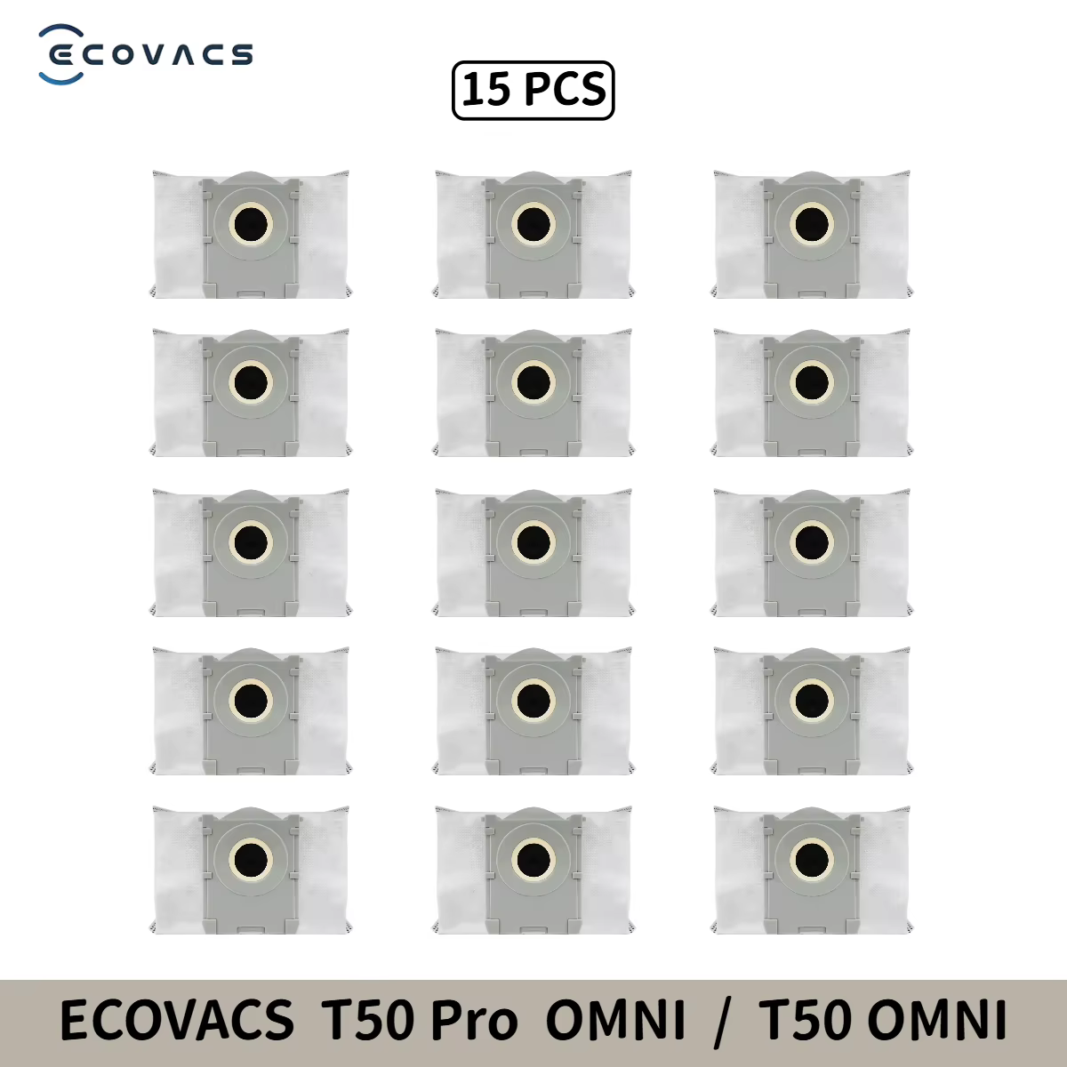 Pièces de rechange pour aspirateur robot ECOVACS DEEBOT T50 Pro OMNI / T50 OMNI / T50 Pro OMNI GEN 2 : brosses principales et latérales, serpillière, filtre HEPA, sac à poussière.