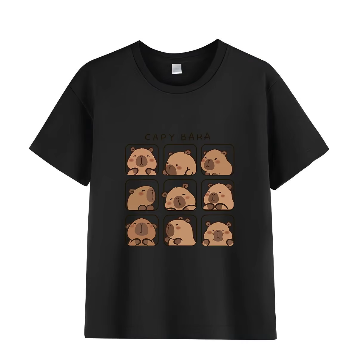 T-shirt d'été pour enfants Capybara, imprimé dessin animé, 100% coton, manches courtes, col rond, haut décontracté pour filles, t-shirts tendance