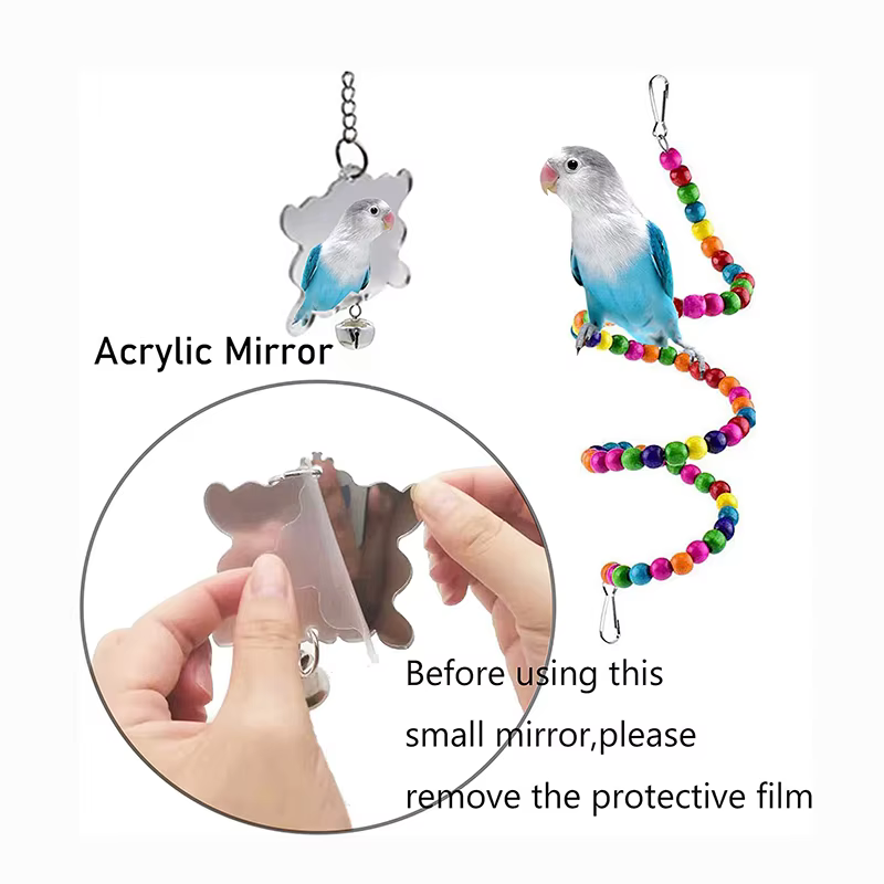 Ensemble de jouets pour perroquets en bois, 7 pièces, Cage, accessoires pour oiseaux, pont à Suspension, cloches, fournitures pour animaux de compagnie