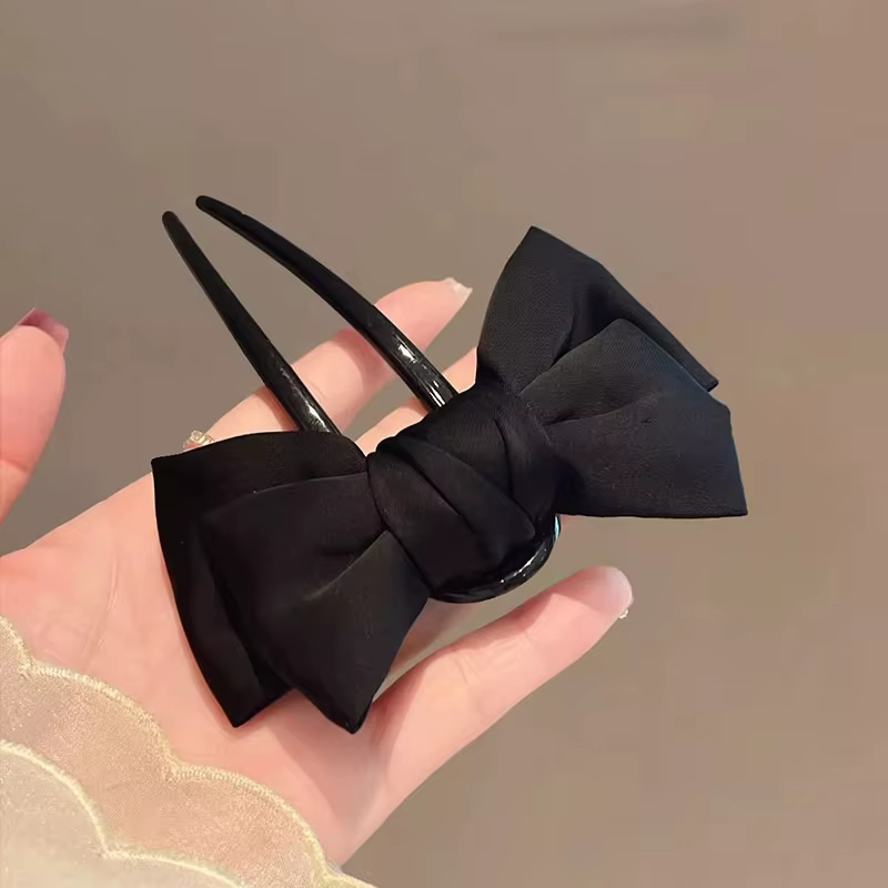 Pince à cheveux en forme de U avec nœud pour femmes, accessoire de usage quotidien pour filles, épingle à cheveux de Boutique noire élégante