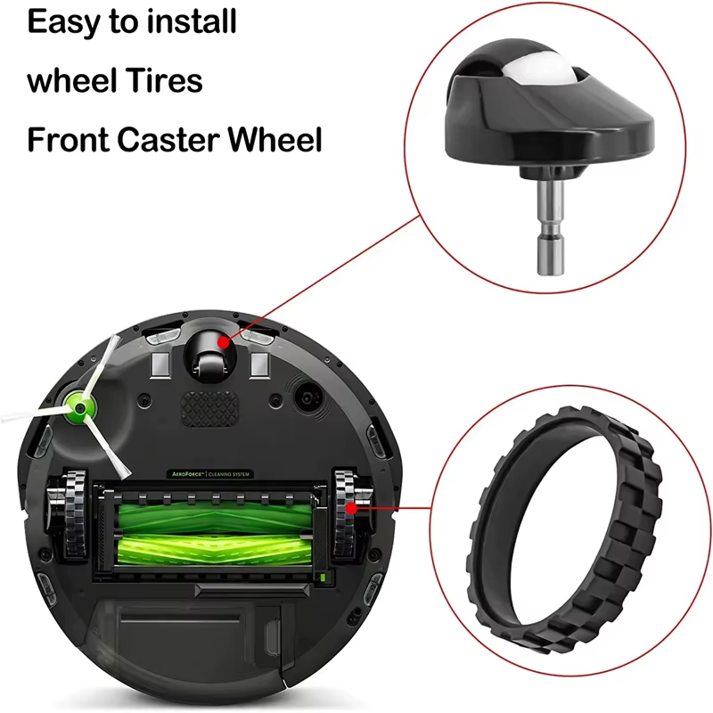 Roue avant coordonnante et TiresSkin pour IRobot Roomba, accessoires de remplacement, I7, I3, J7, E5, E6, série 500, 600, 700, 800, 900