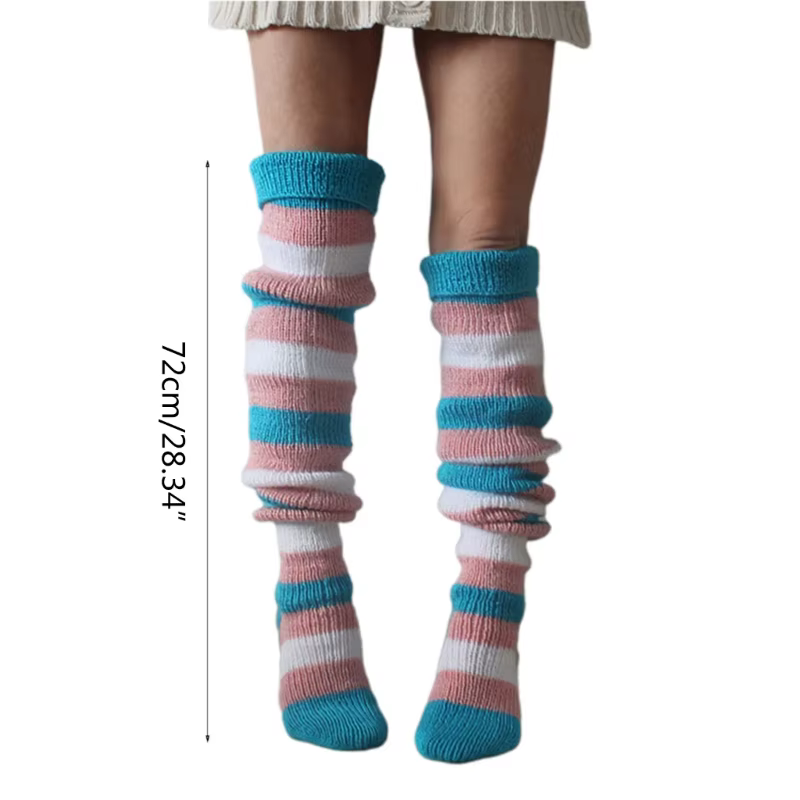 Chaussettes hautes vintage pour femmes, jambières souples, chaussettes au-dessus du genou, bas longs, bonneterie, rayures colorées, hiver