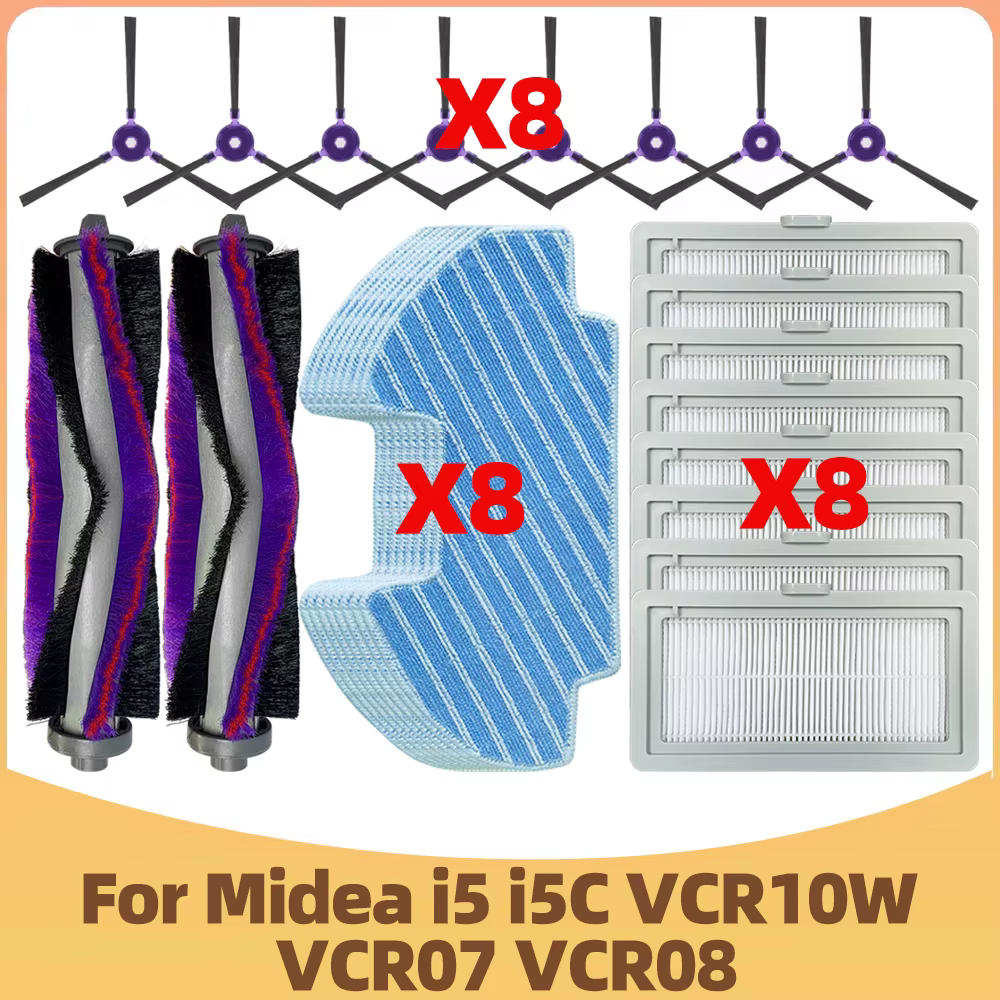 Convient aux pièces d'aspirateur robot Midea i5 i5C VCR07 VCR08 MR09 / Samsung Powerbot-E VR05R5050WK Brosse latérale principale Filtre HEPA Chiffon de nettoyage