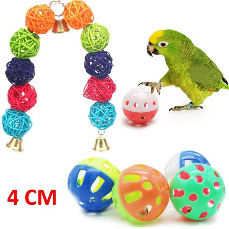 12 pièces Pack oiseau jouet Cage oiseau accessoires bois perroquet jouets oiseau jouet balançoire Suspension pont boule Cage cloches fournitures pour animaux de compagnie ensemble