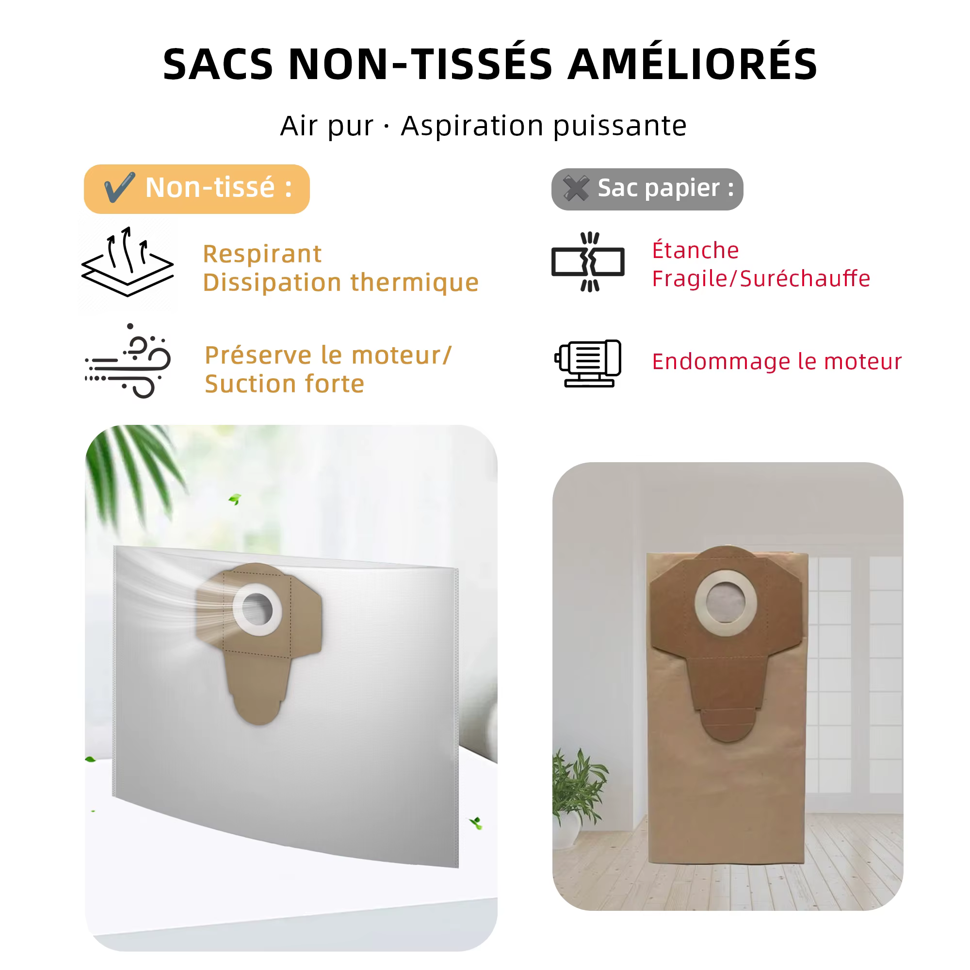 Sacs d'aspirateur non tissés de 20 L compatibles avec les aspirateurs eau et poussière Einhell