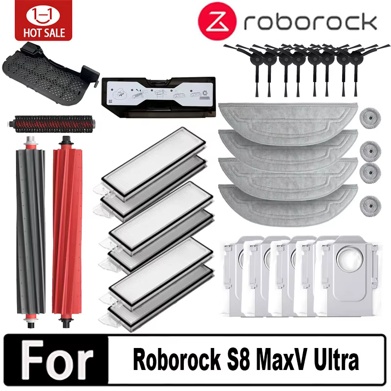 Roborock S8 MaxV Ultra robot aspirateur accessoires vadrouille Choth sacs sous vide brosse latérale filtre pièces de rechange remplaçables