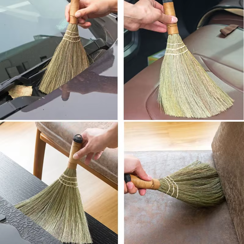 Balai de style japonais à manche court avec poils doux pour le balayage des bureaux, des halls, des garages et des jardins