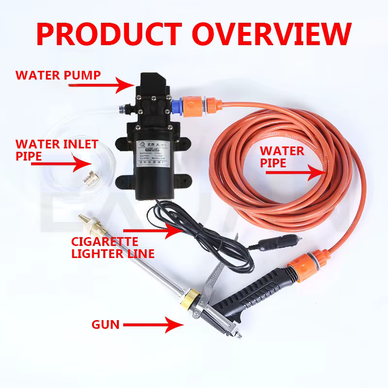 Nettoyeur haute pression portable 12V pour voiture, pompe à eau électrique, kit de pistolet de lavage pour véhicule, moto, nettoyage