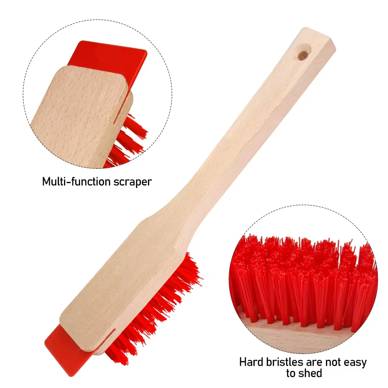 Brosse de nettoyage ergonomique robuste pour tondeuse à gazon avec poils rigides et manche en bois – Grattoir efficace pour l'entretien du jardin