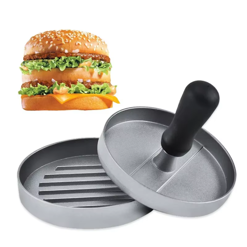 Presse à hamburgers ronde en alliage d'aluminium de haute qualité - Machine à préparer des hamburgers au bœuf pour des hamburgers parfaits