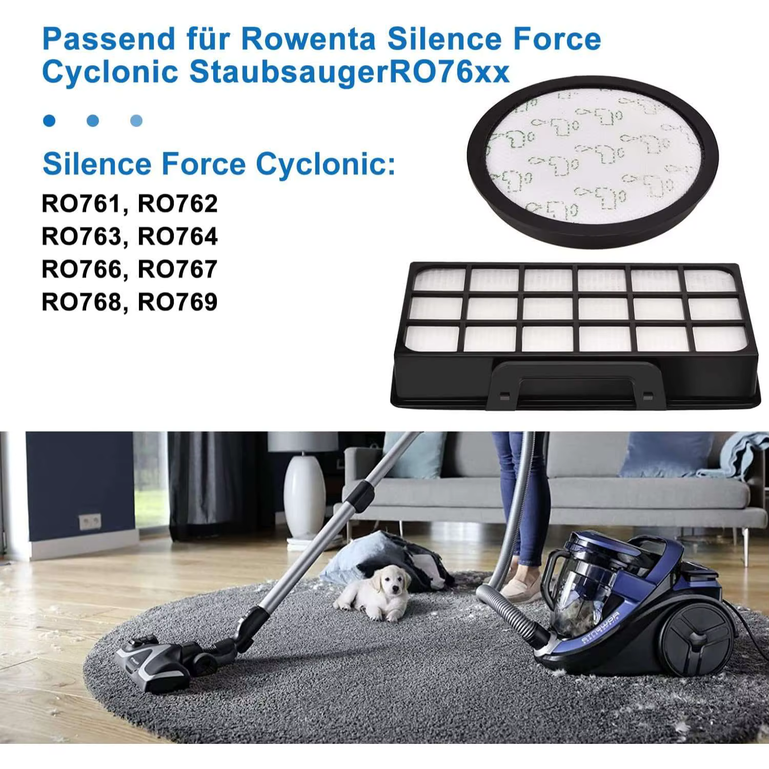 Filtres HEPA pour Rowenta Silence Force Cyclonic 4AAAA (Modèle RO76xx) RO7681EA RO7691EA RO7690EA RO7649EA RO7647EA
