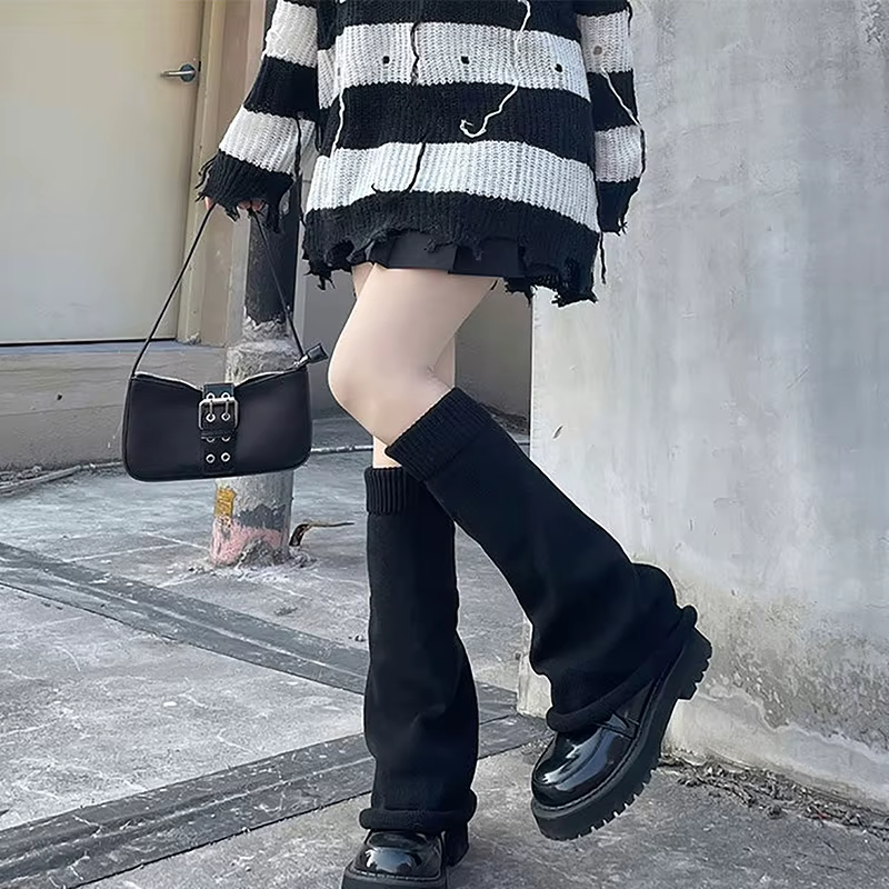Jambières Gothiques Lolita Tricotées pour Femme, Chaussettes Hautes JK à Jambes Larges, sulfet Empilées, Hiver