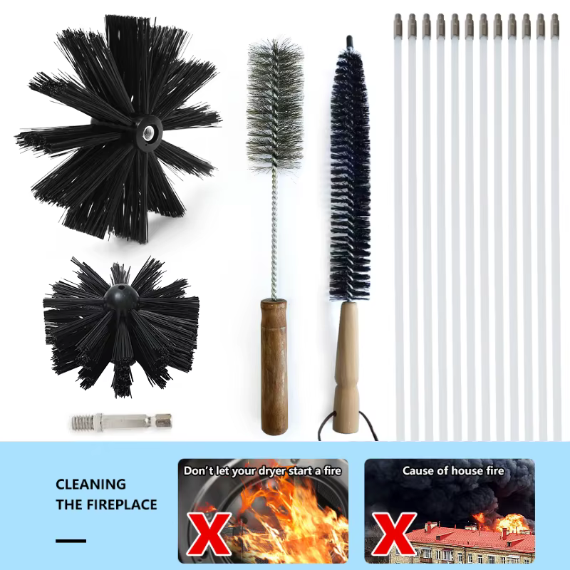 Brosse de Cheminée，Kit de nettoyage d'évent de sèche-linge de cheminée à la mode avec tiges flexibles
