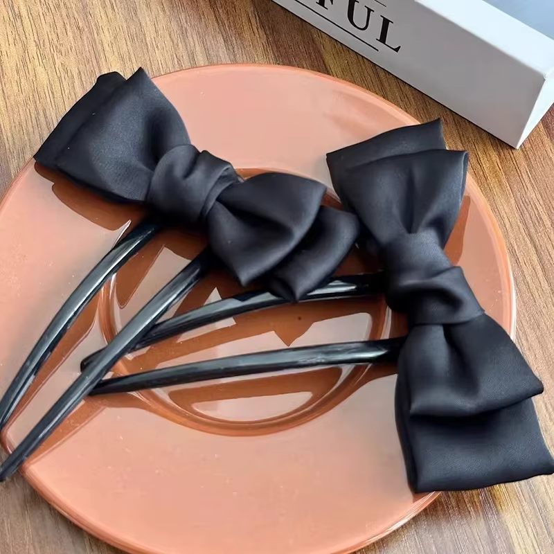 Pince à cheveux en forme de U avec nœud pour femmes, accessoire de usage quotidien pour filles, épingle à cheveux de Boutique noire élégante