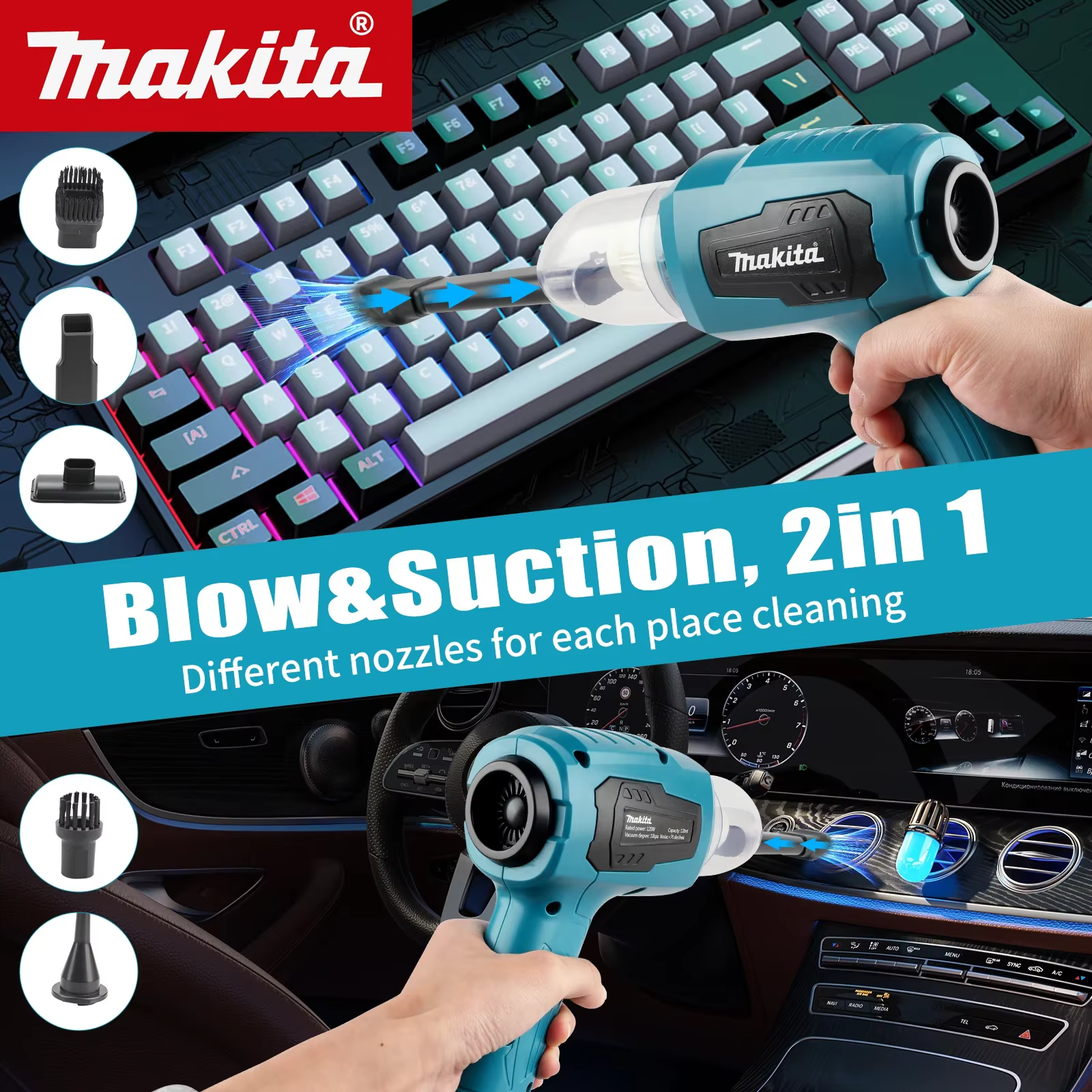 Aspirateur de voiture miniature Makita 18V, multifonction, portatif, rechargeable, outil de collecte de poussière