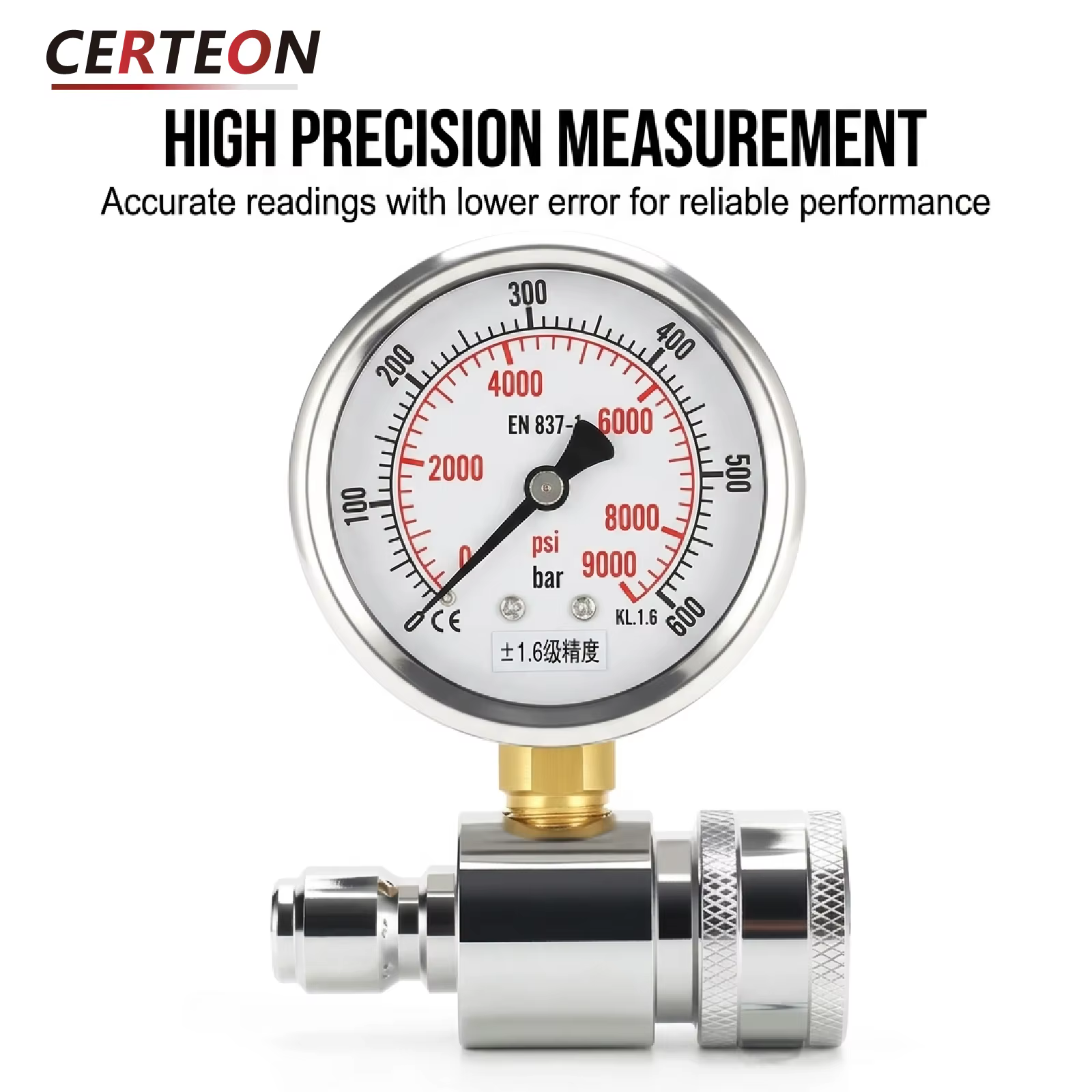 Manomètre Haute Pression 400–600 Bar/PSI Raccord 3/8 pour Nettoyeur
