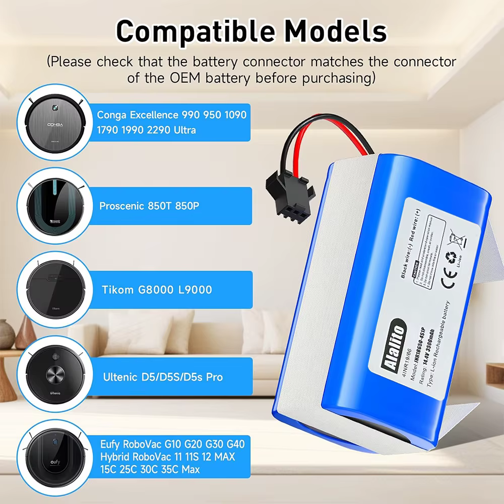 Batterie li-ion 4000mAh pour aspirateur Conga Excellence 990 950 1090 1790 1990 2290 Ultra