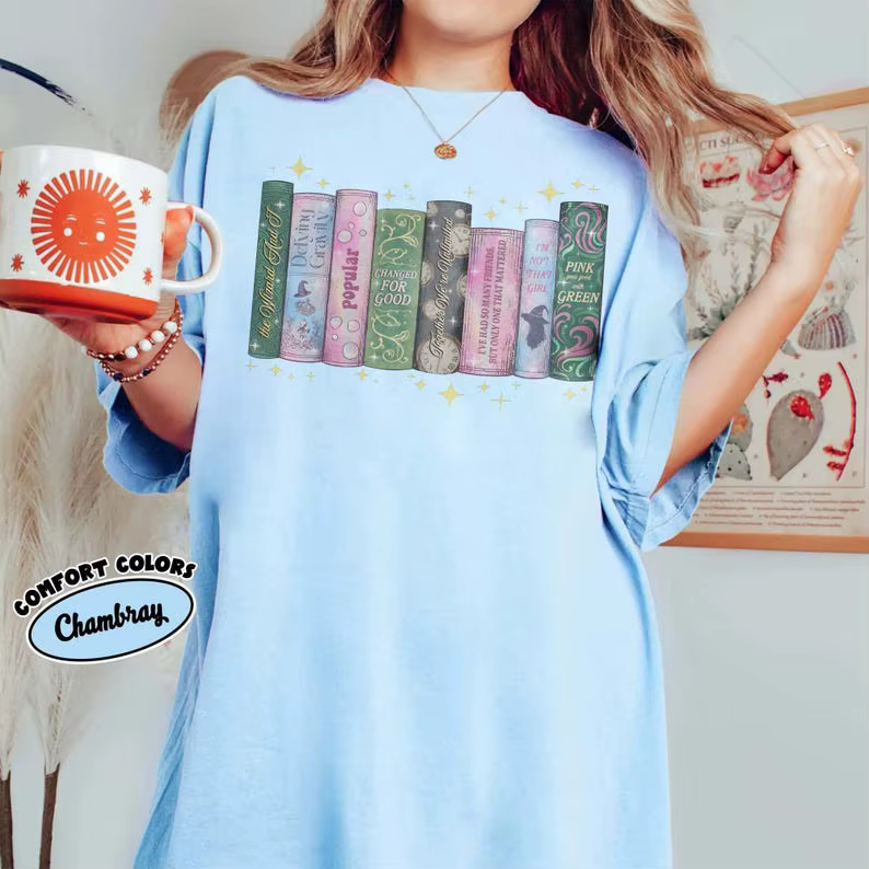 Chemise méchante changée pour bon livre, col rond avec baguette magique à balai par gravité défaire, T-shirt littéraire populaire et amusant pour les fans musicaux