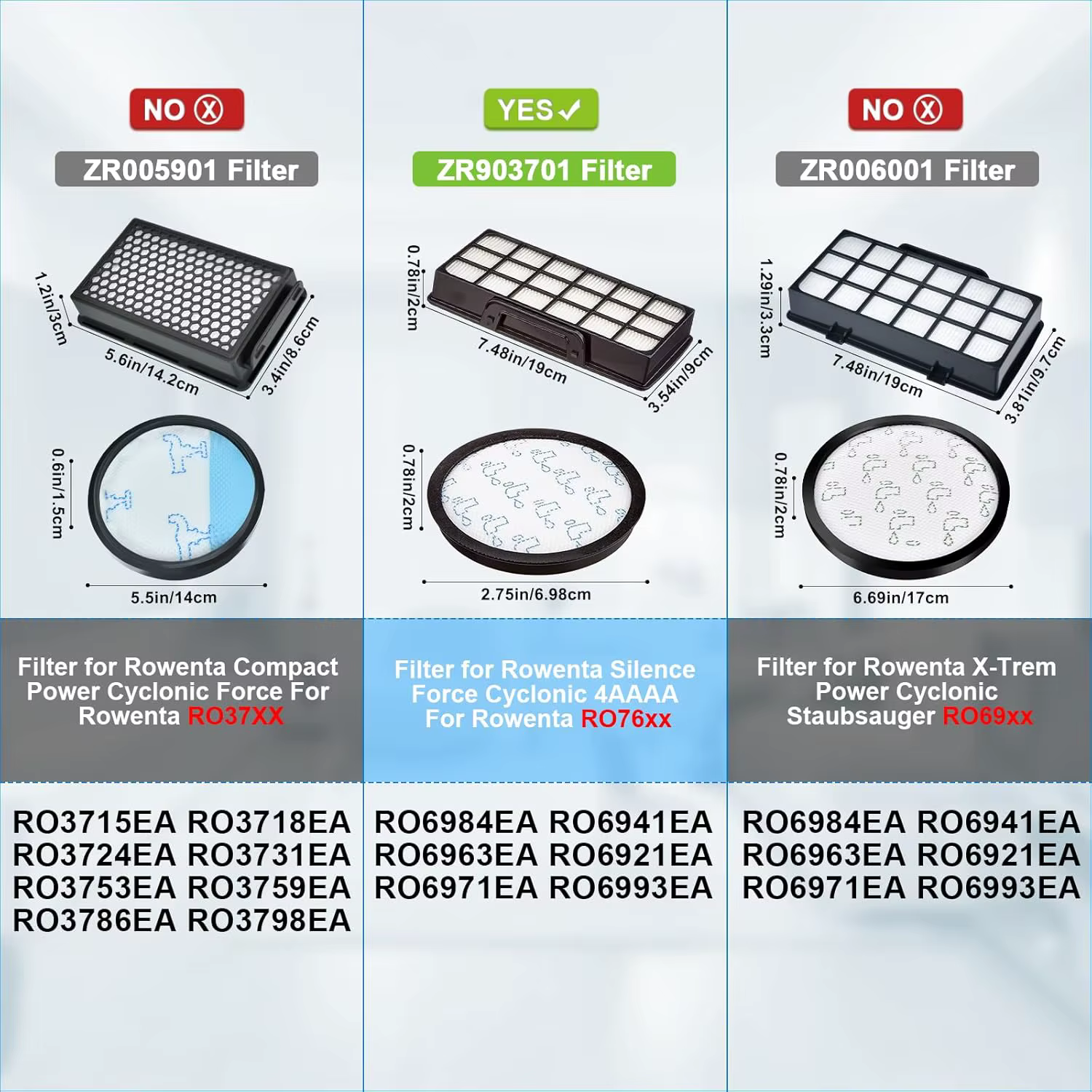 Filtres HEPA pour Rowenta Silence Force Cyclonic 4AAAA (Modèle RO76xx) RO7681EA RO7691EA RO7690EA RO7649EA RO7647EA