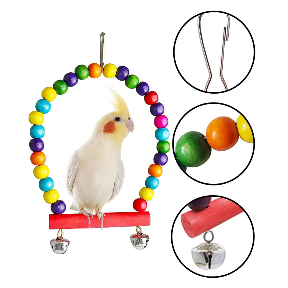 Jouet pour perroquets, 7 pièces, accessoires pour Cage à oiseaux, miroir d'escalier, cloche pivotante, jouet pour oiseaux