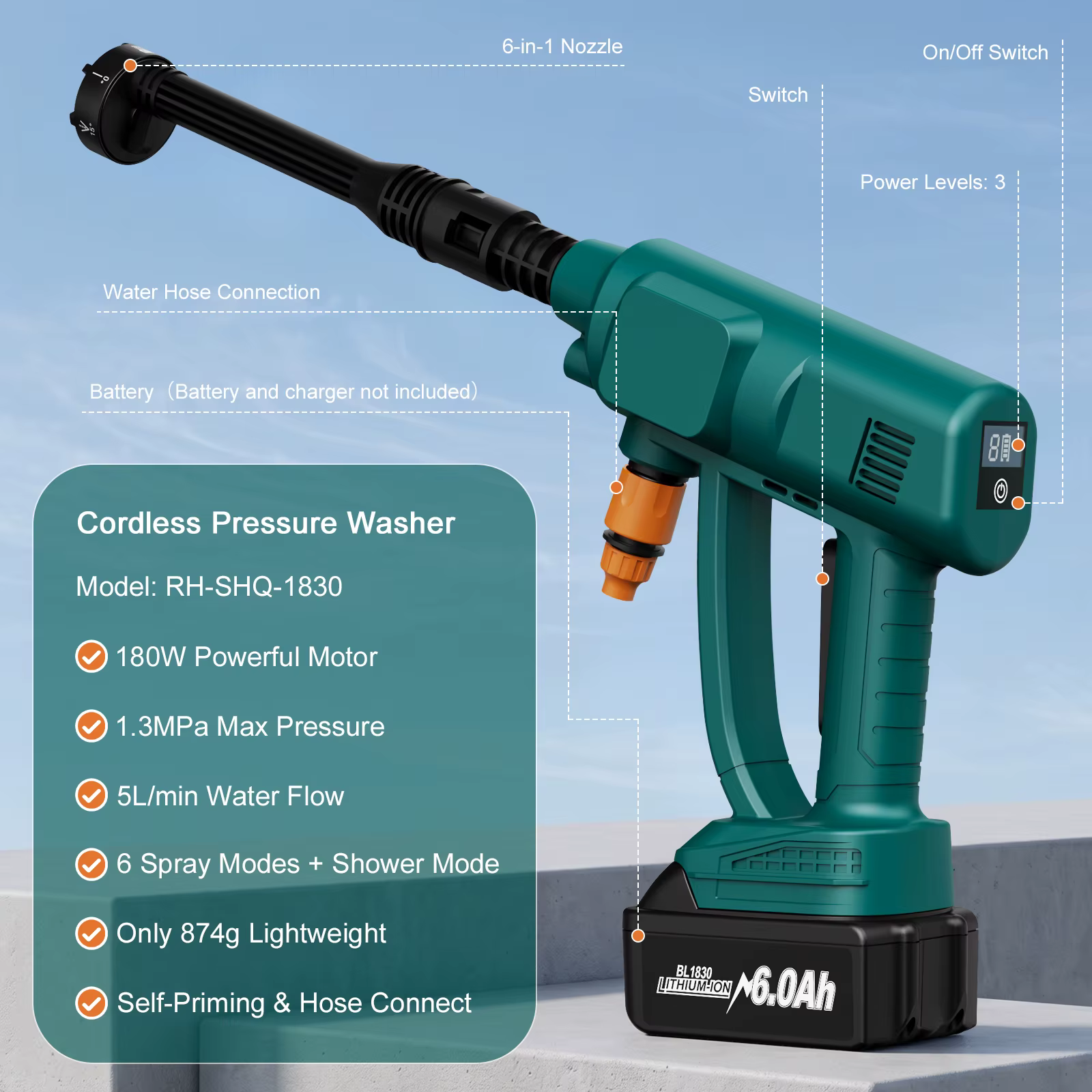 Makita – pistolet de lavage haute pression sans fil 6 en 1