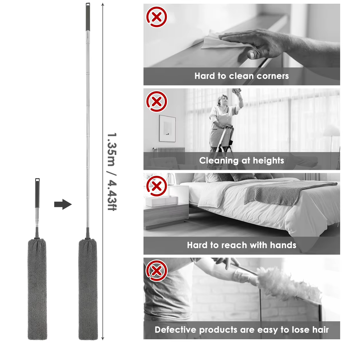 Nettoyeur de poussière d'écart rétractable en microfibre