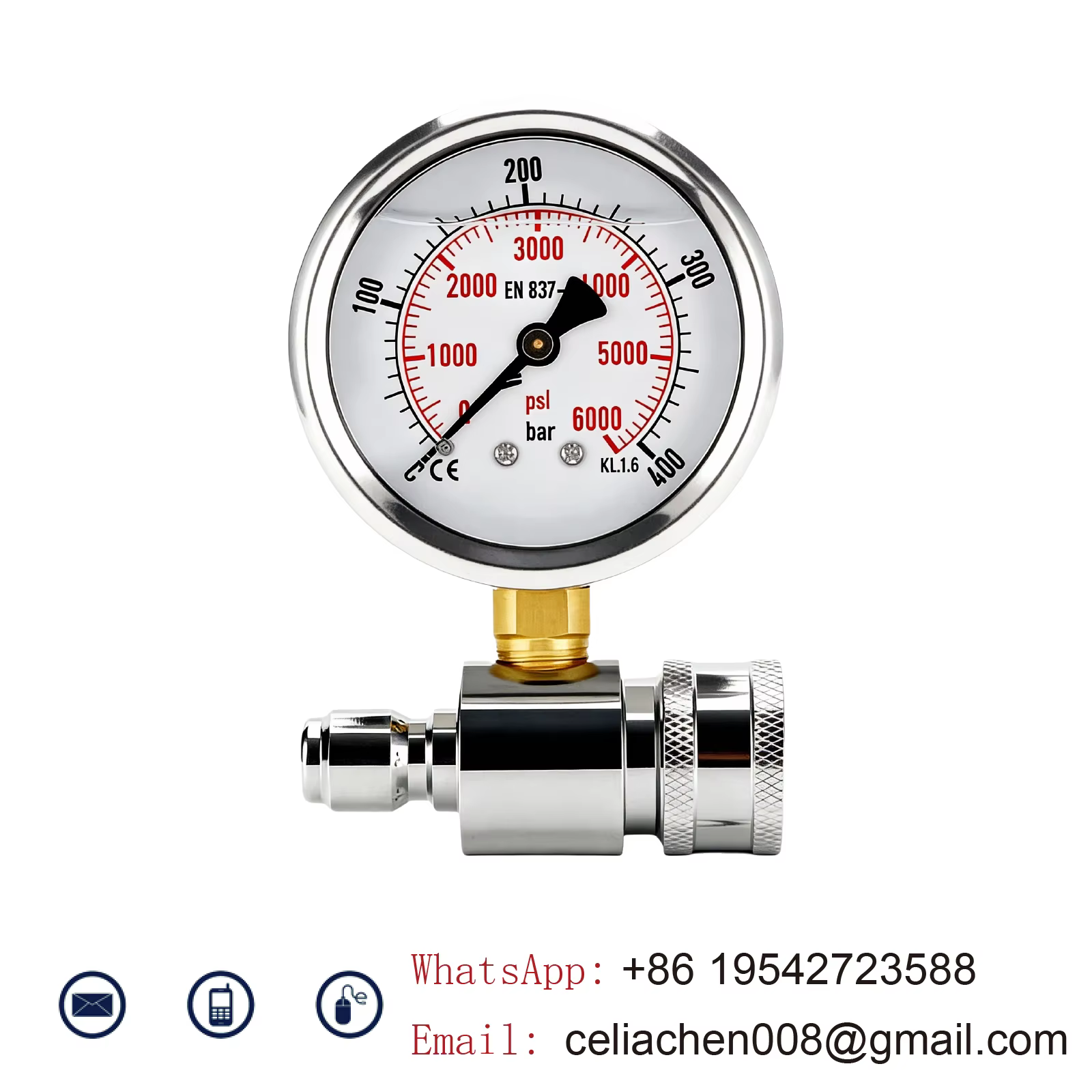 Manomètre Haute Pression 400–600 Bar/PSI Raccord 3/8 pour Nettoyeur