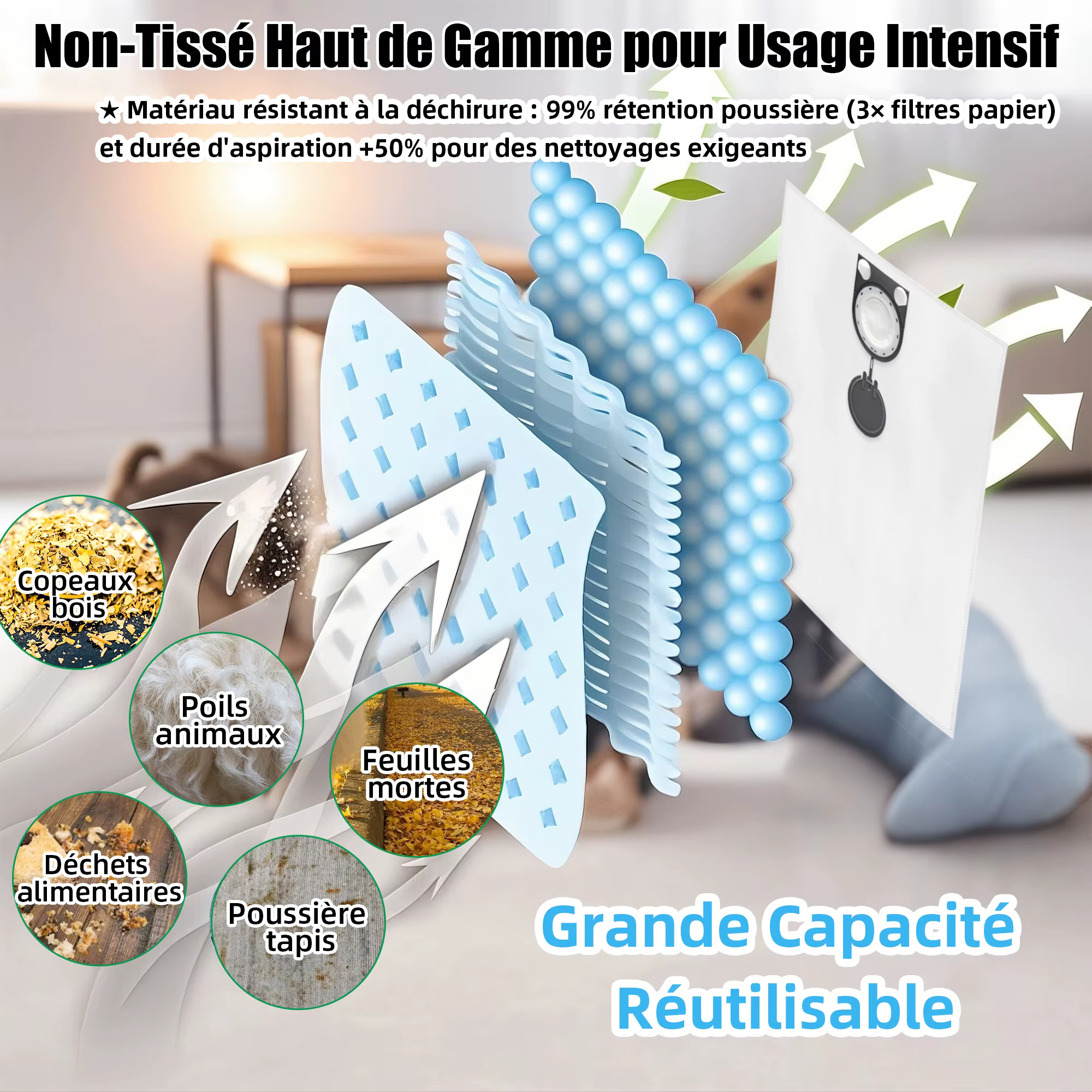 Sac 6/10 pièces + 1 sacs d'aspirateur à brosse compatibles avec Bosch GAS 25