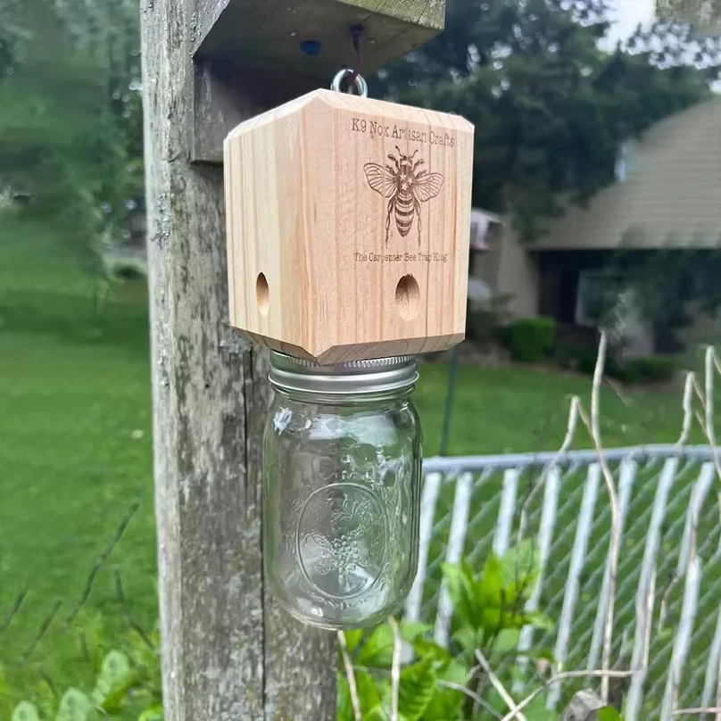 Nouvelle Piège à Abeilles Carpenter pour l'extérieur - Pièges à Abeilles Carpenter en Bois Suspendus Style Pentroof - Pièges à Insectes avec Niche Amovible