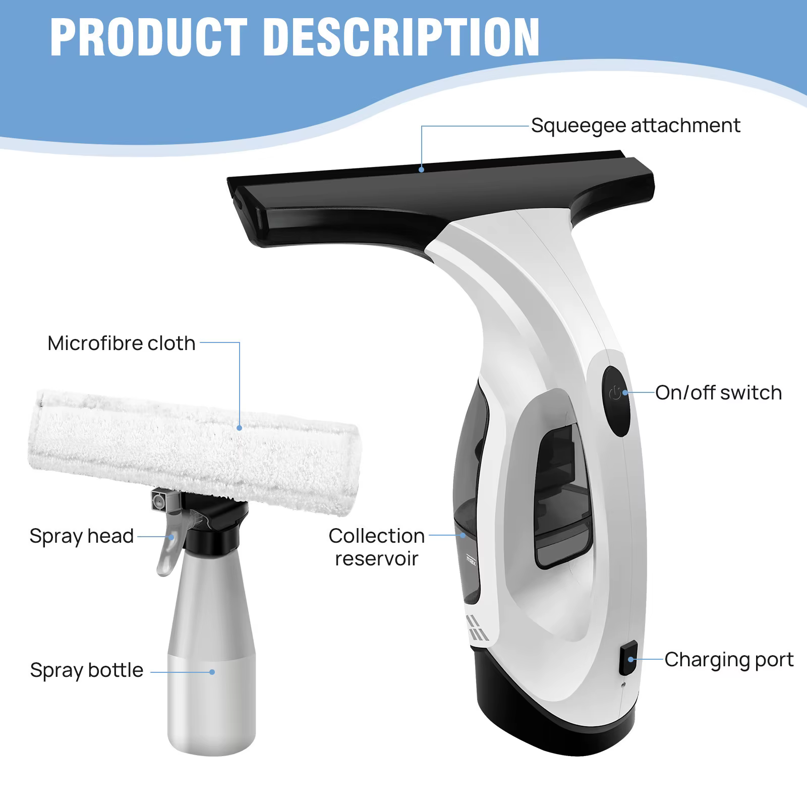 Aspirateur de fenêtre sans fil rechargeable 3 en 1
