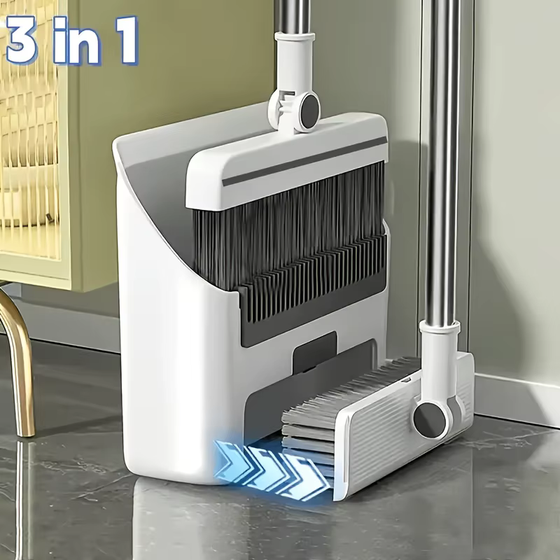 Ensemble balai, pelle et brosse à plancher 3-en-1 pliables