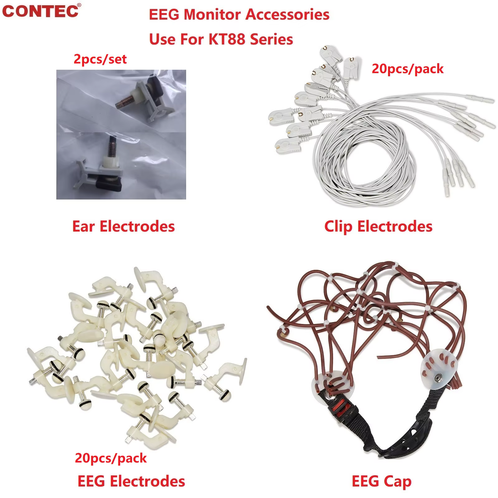 CONTEC-Accessoires pour moniteur EEG, capuchon EEG, électrodes à clip d'oreille, câble EEG, série KT88