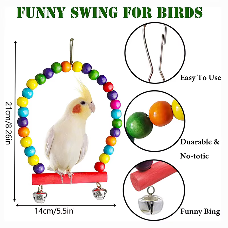 Ensemble de jouets pour perroquets en bois, 7 pièces, Cage, accessoires pour oiseaux, pont à Suspension, cloches, fournitures pour animaux de compagnie