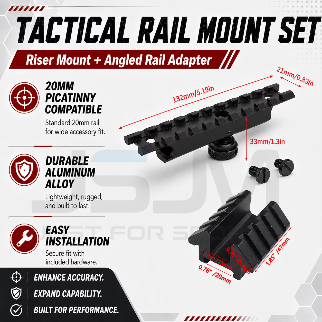 Kit de montage sur rail Picatinny 20 mm, adaptateur universel en aluminium, rail décalé à 45 degrés, montage à profil bas, accessoires d'extérieur