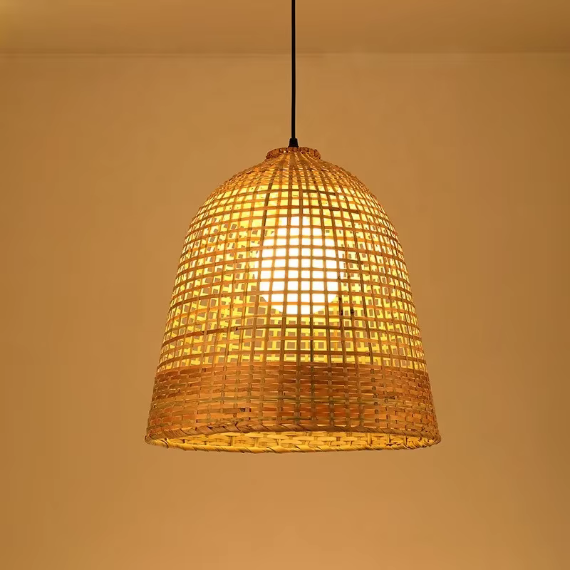 Plafonnier LED Rond en Rotin Tissé à la Main de 40cm, Éclairage Suspendu en Bambou, Vintage, pour Restaurant, 73Art