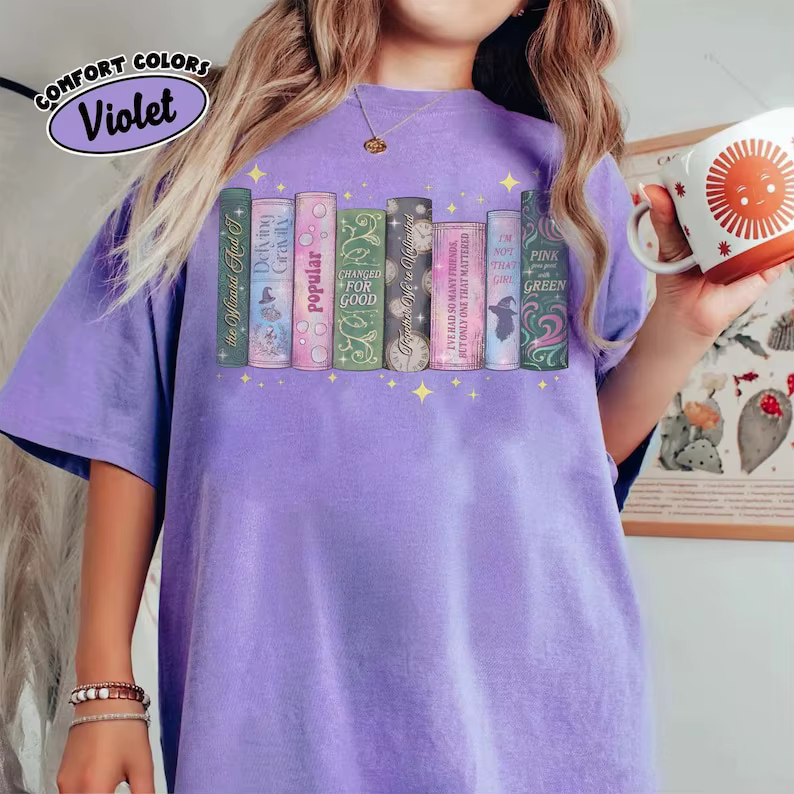 Chemise méchante changée pour bon livre, col rond avec baguette magique à balai par gravité défaire, T-shirt littéraire populaire et amusant pour les fans musicaux