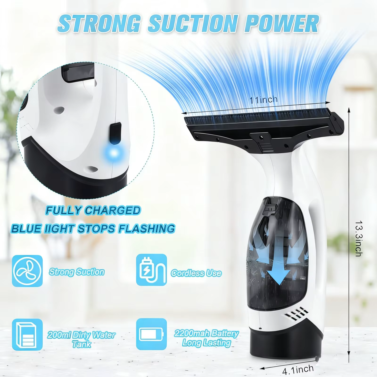 Aspirateur de fenêtre sans fil rechargeable 3 en 1